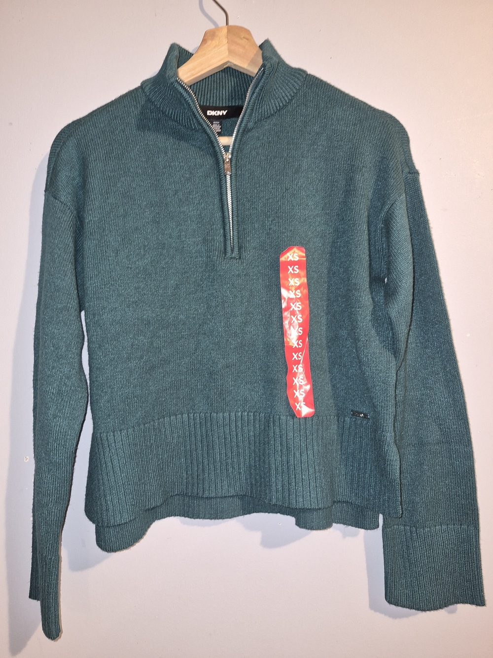 DKNY Teal Half-Zip Turtleneck Sweater